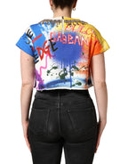 Multicolor Graffiti Crystals Crop Jersey Top