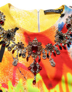 Multicolor Graffiti Crystals Crop Jersey Top