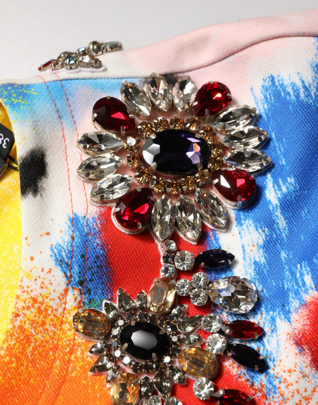 Multicolor Graffiti Crystals Crop Jersey Top