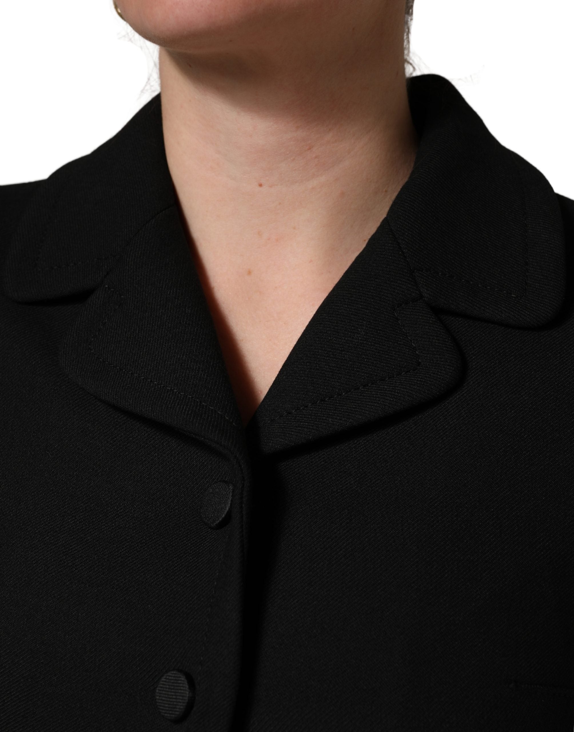 Black Collared Short Sleeves Cropped Blouse Top