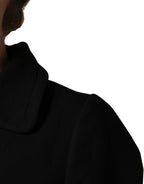 Black Collared Short Sleeves Cropped Blouse Top