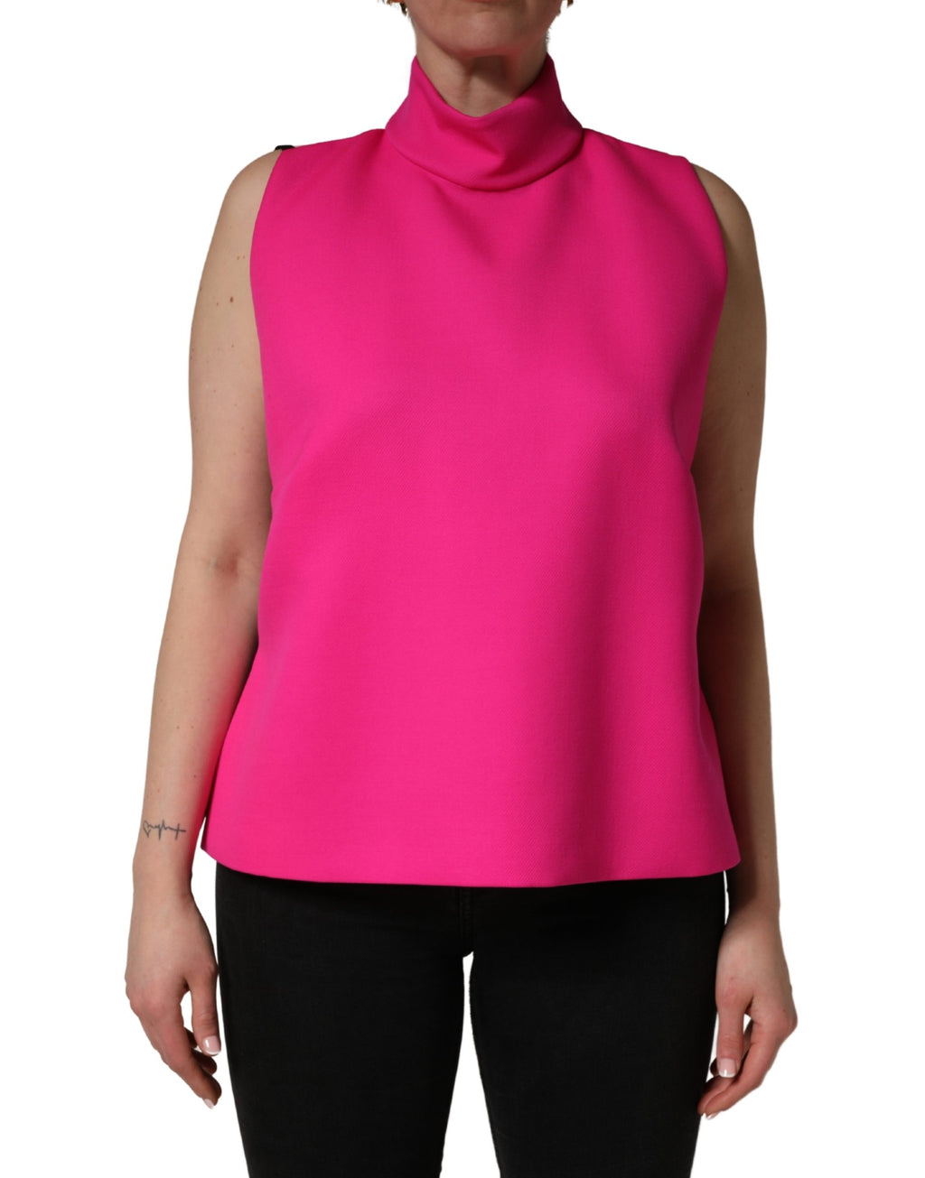 Hot Pink Wool Backless Sleeveless Tank Top