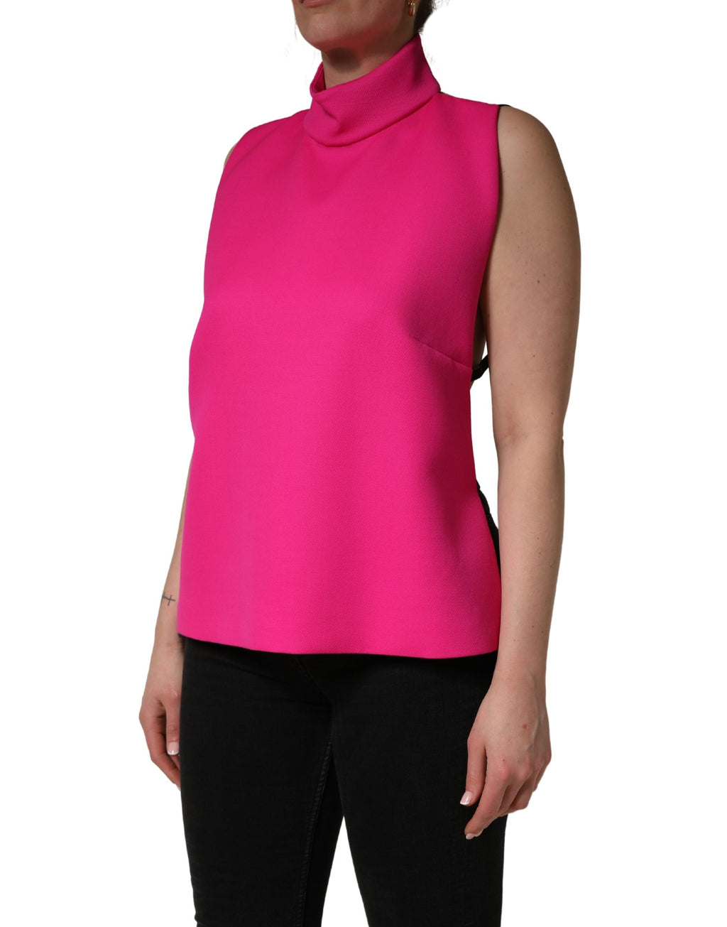 Hot Pink Wool Backless Sleeveless Tank Top