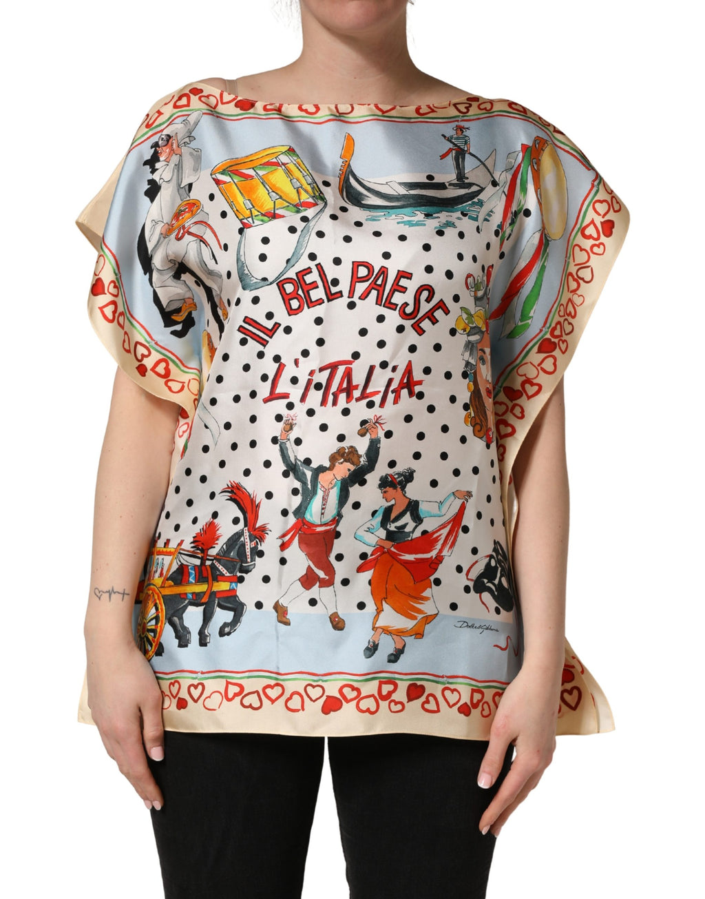 Multicolor Italy Scenes Graphic Silk Top