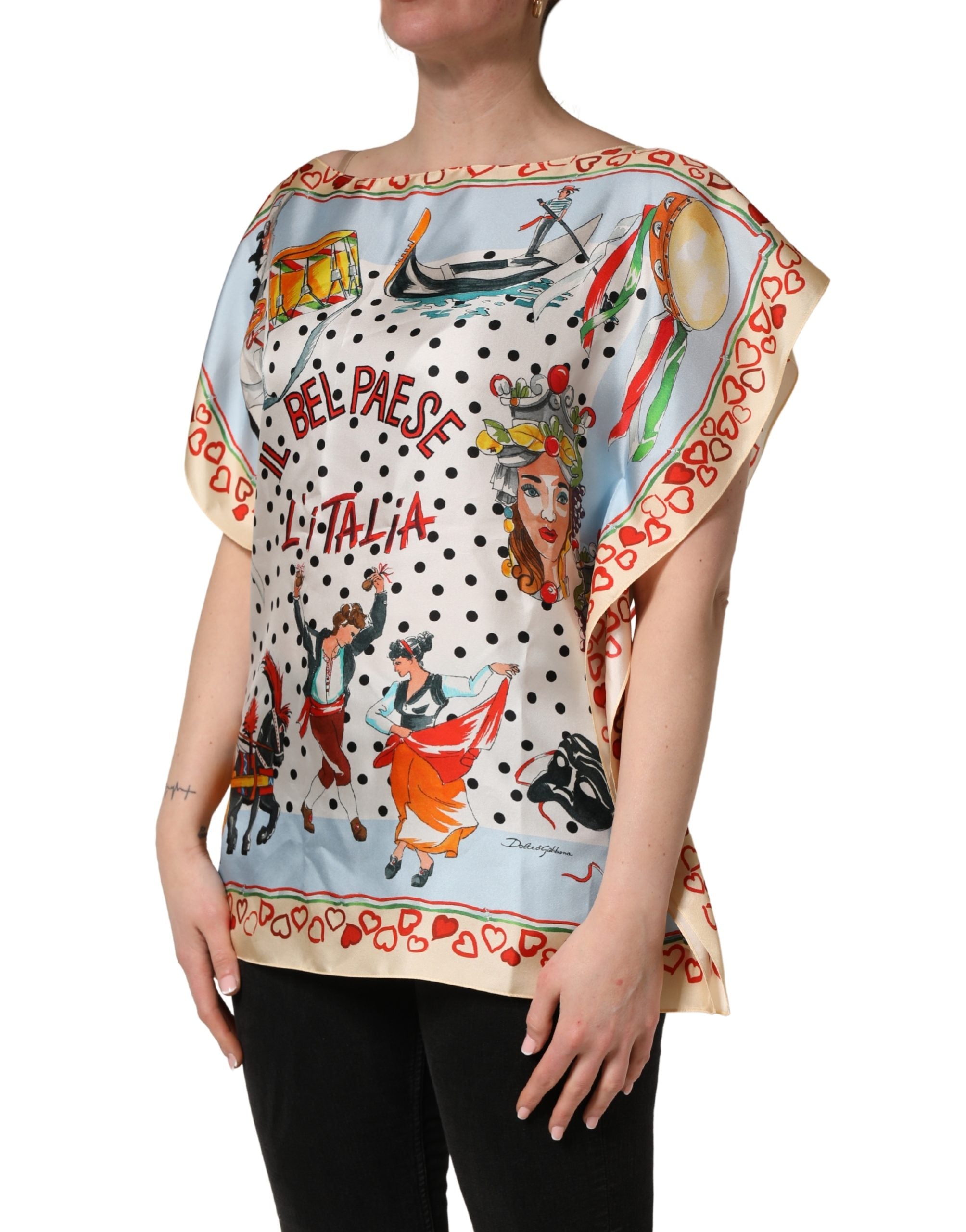 Multicolor Italy Scenes Graphic Silk Top