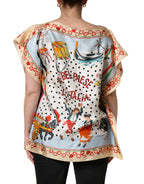 Multicolor Italy Scenes Graphic Silk Top