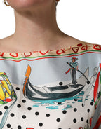 Multicolor Italy Scenes Graphic Silk Top