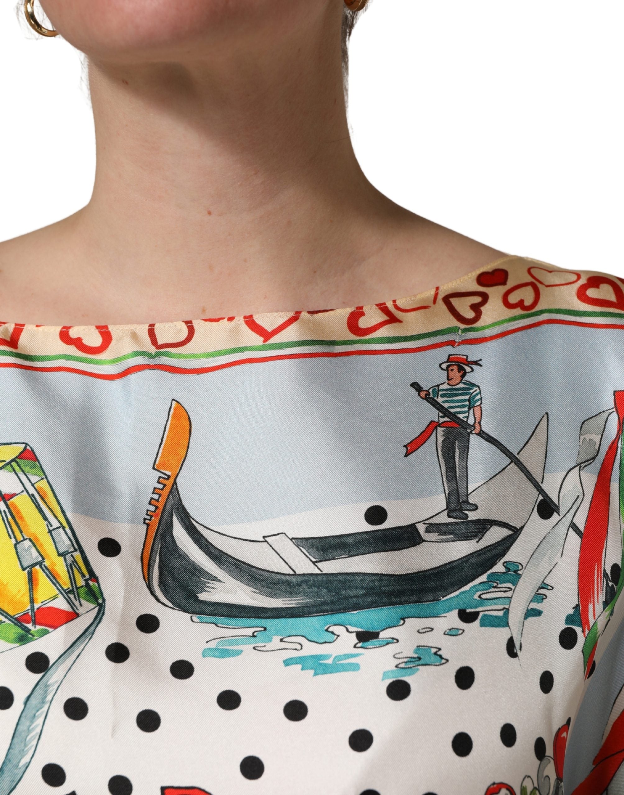 Multicolor Italy Scenes Graphic Silk Top