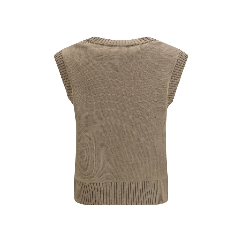 Beige Fleece Wool Sleeveles Sweater