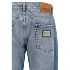 Blue Cotton Straight-Leg Jeans