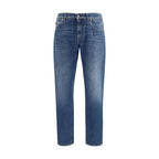 Blue Cotton Straight-Leg Jeans