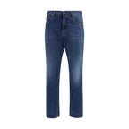 Blue Cotton Straight-Leg Jeans