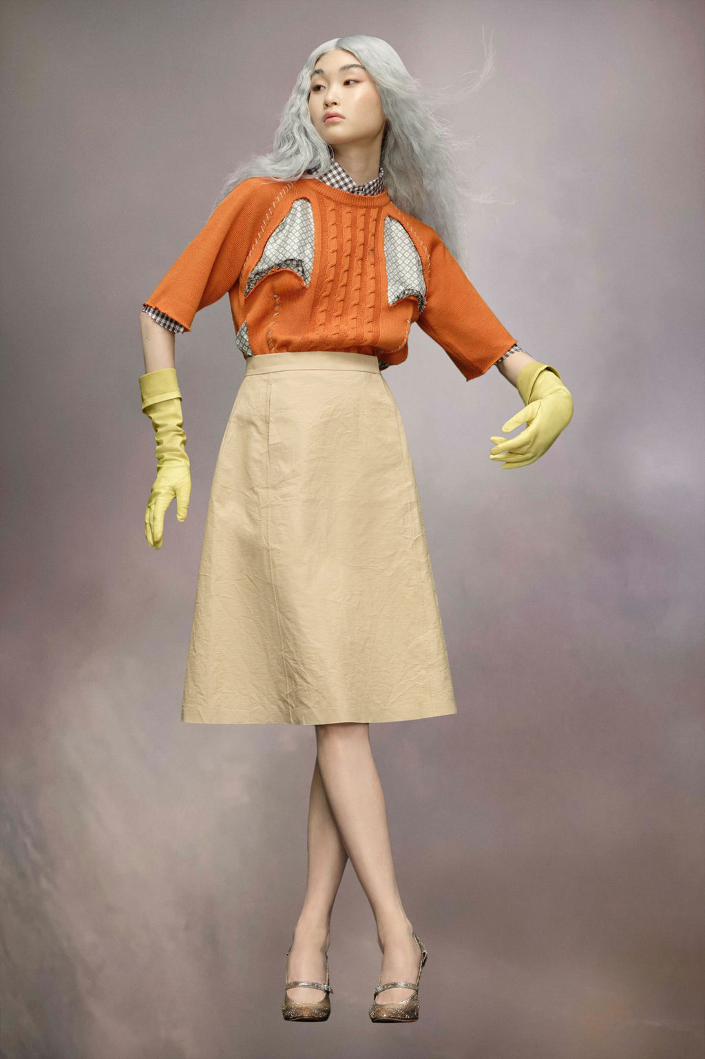 Yellow Fibres Midi Skirt