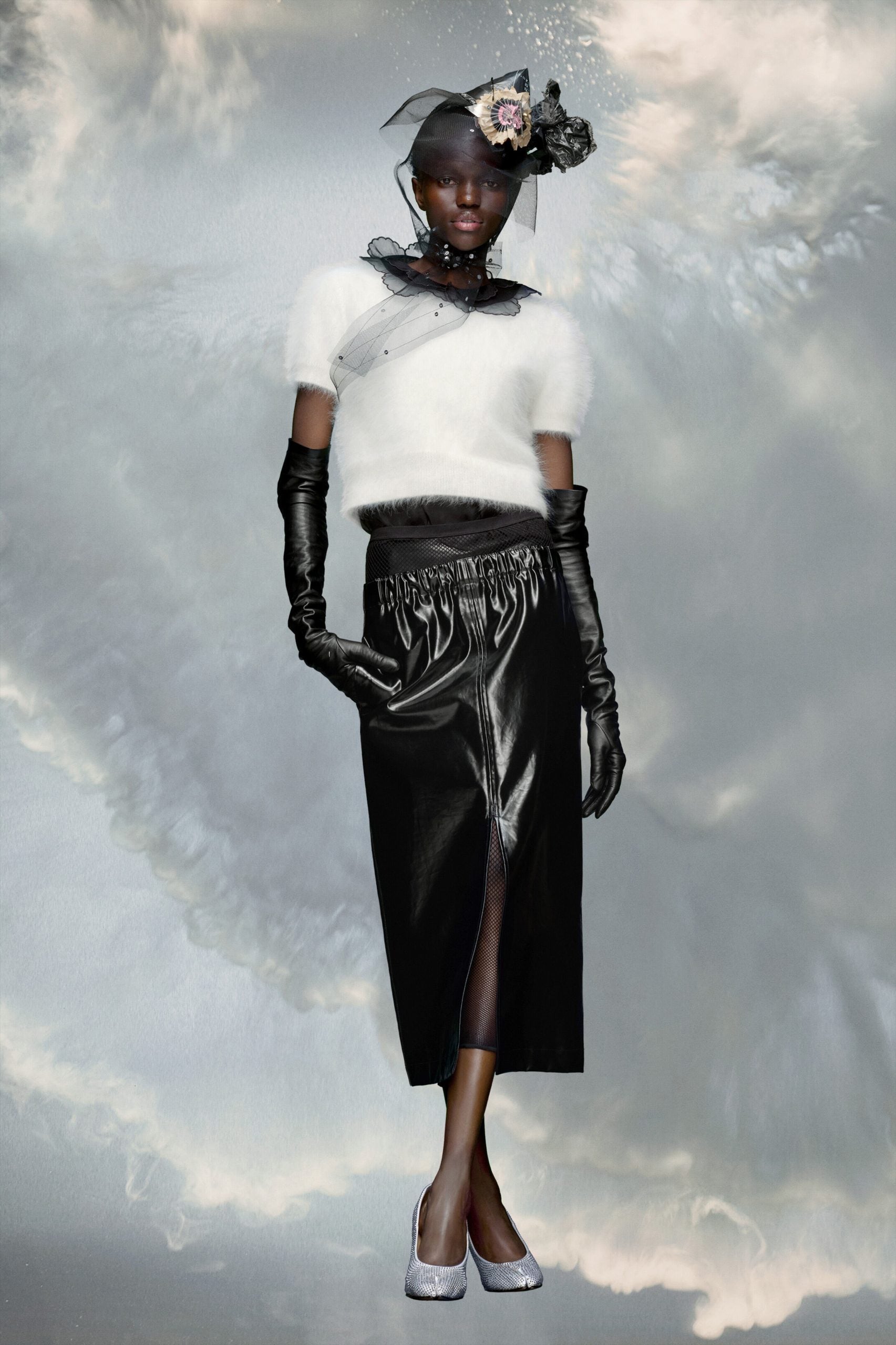 Black Fibres Midi Skirt