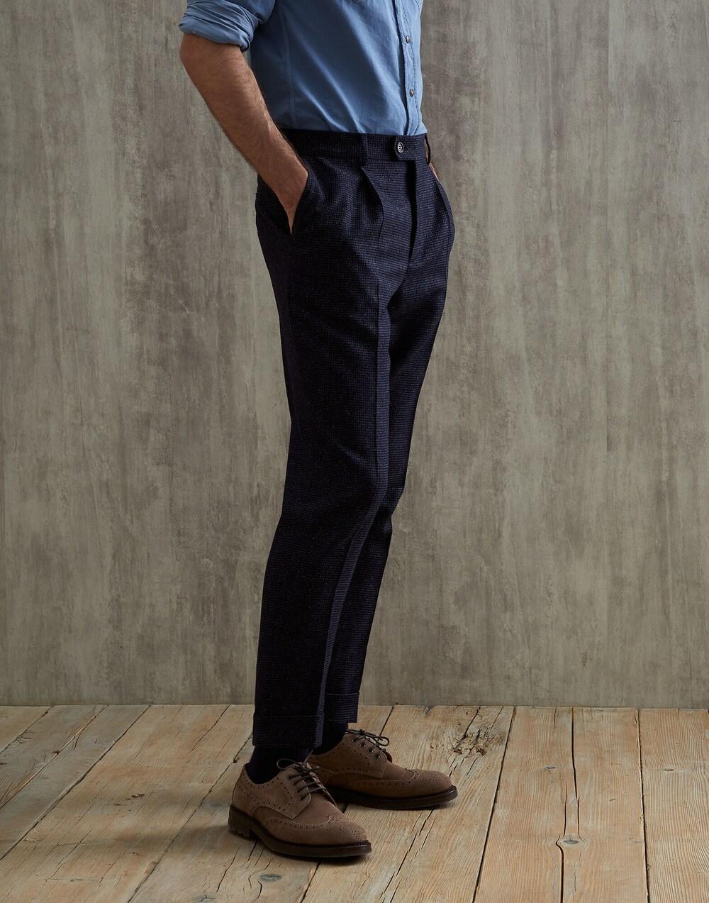Blue Wool Casual Pants