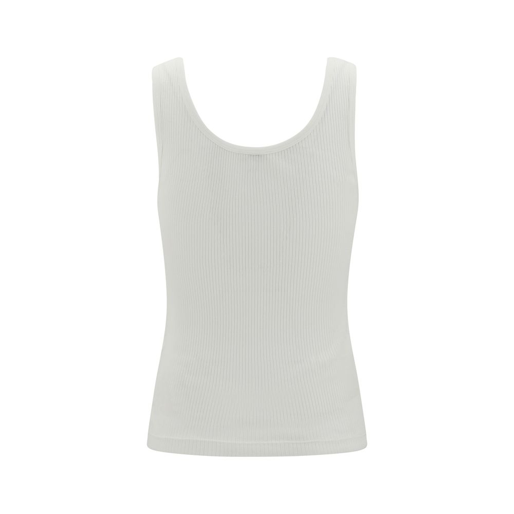 Beige Cotton Sleeveles T-Shirt