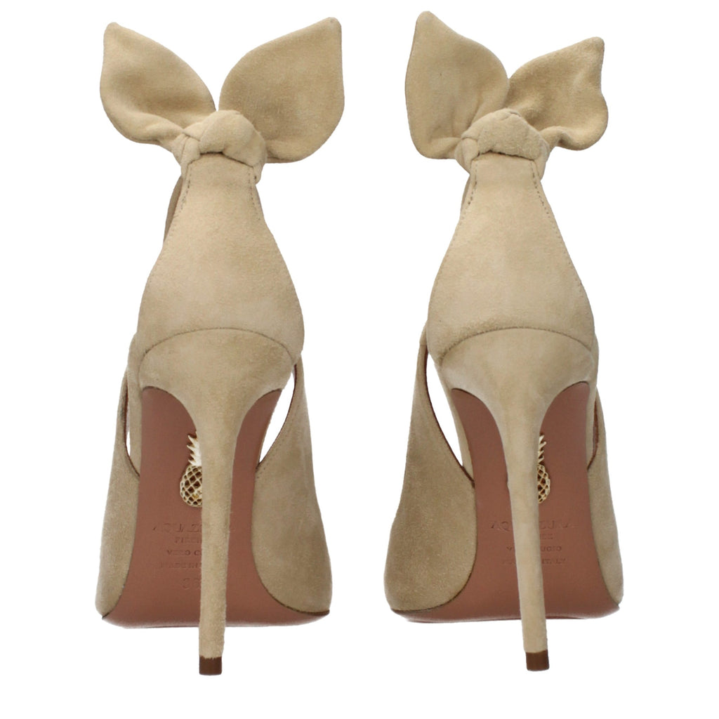 Beige Leather High Heel Pumps