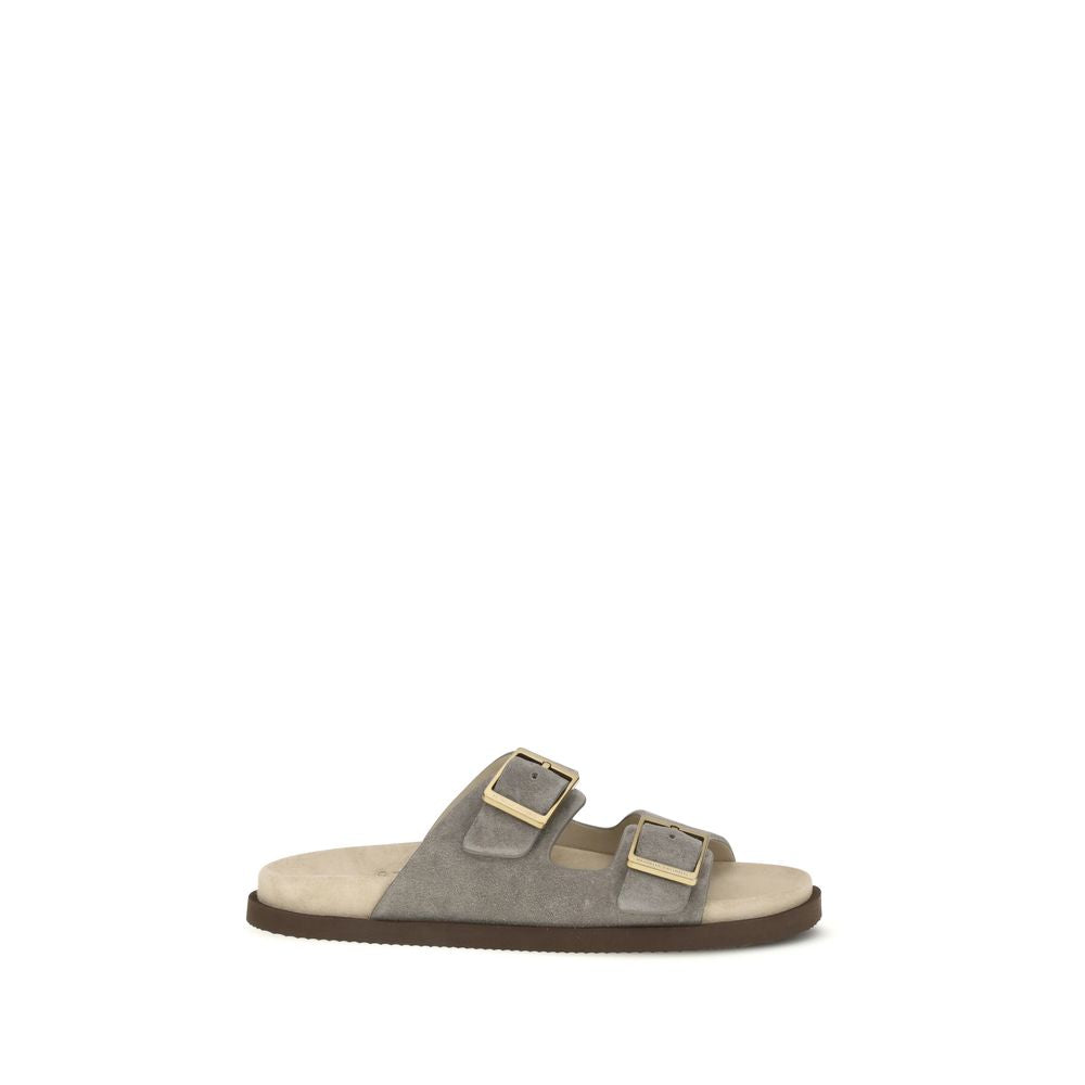 Gray Calf Leather Bos Taurus Flat Sandals