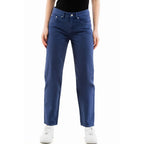 Blue Cotton Straight-Leg Jeans