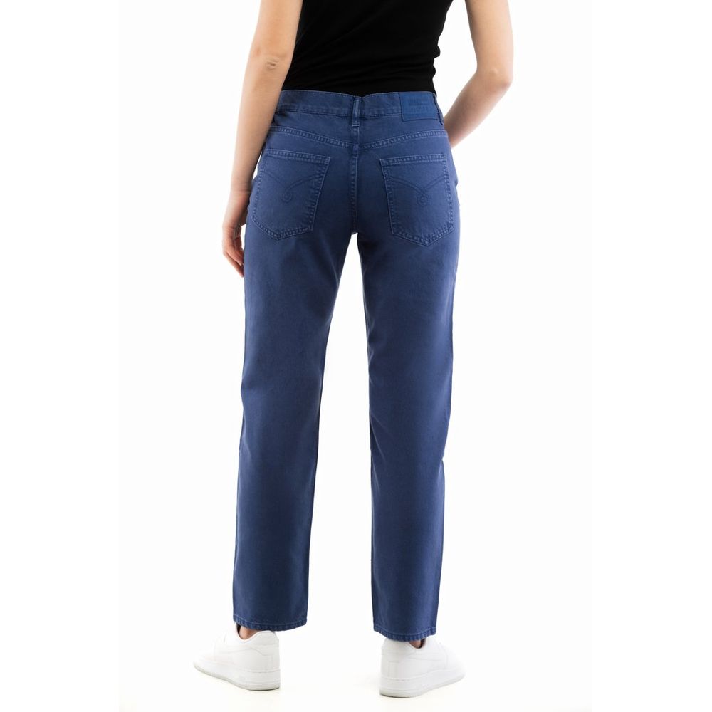Blue Cotton Straight-Leg Jeans