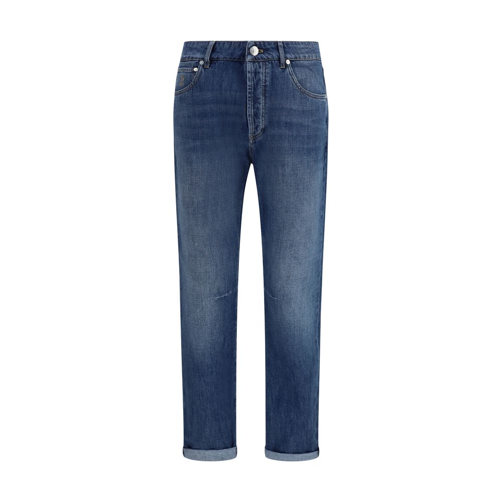 Blue Cotton Straight-Leg Jeans