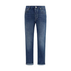 Blue Cotton Straight-Leg Jeans