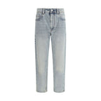Blue Cotton Straight-Leg Jeans