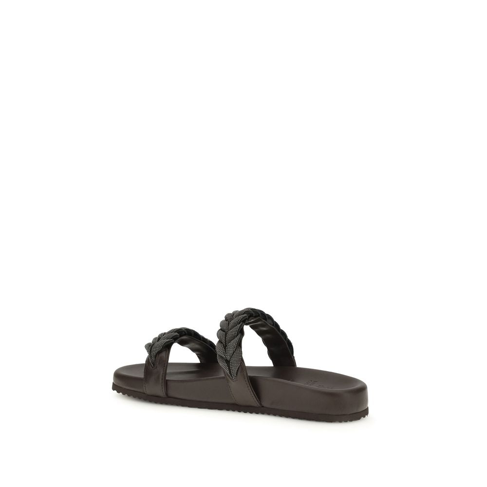 Brown Calf Leather Bos Taurus Flat Sandals