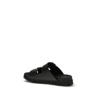 Black Calf Leather Bos Taurus Flat Sandals