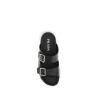 Black Calf Leather Bos Taurus Flat Sandals