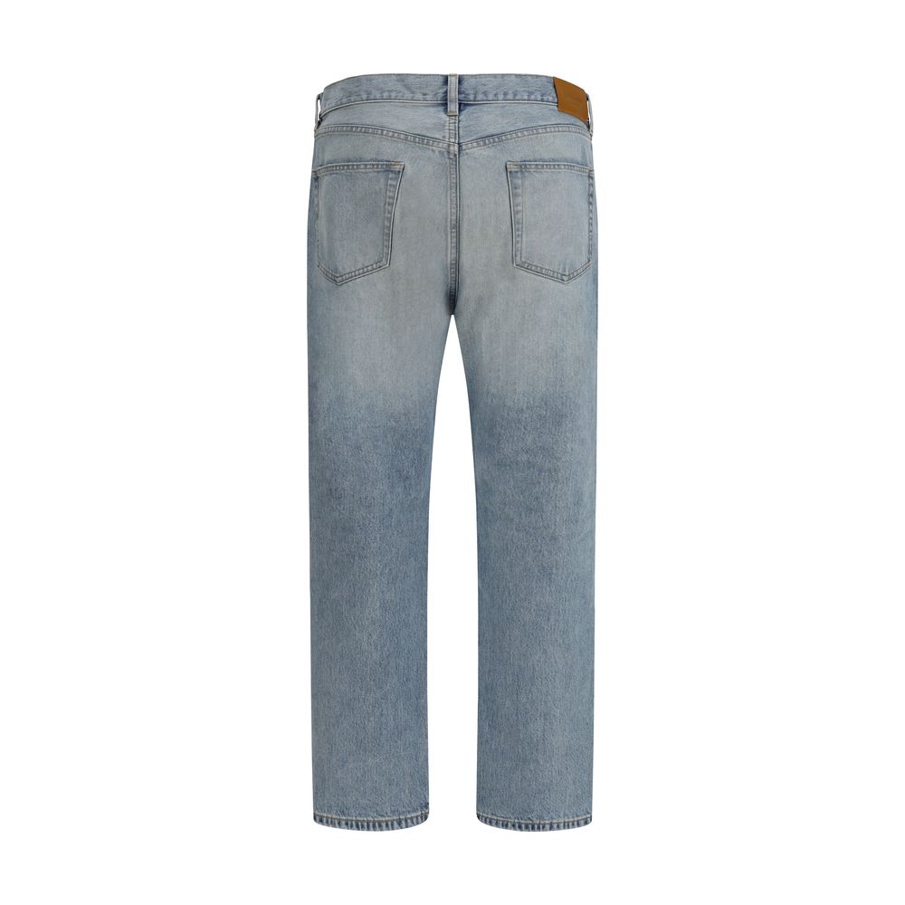 Blue Cotton Straight-Leg Jeans