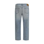 Blue Cotton Straight-Leg Jeans