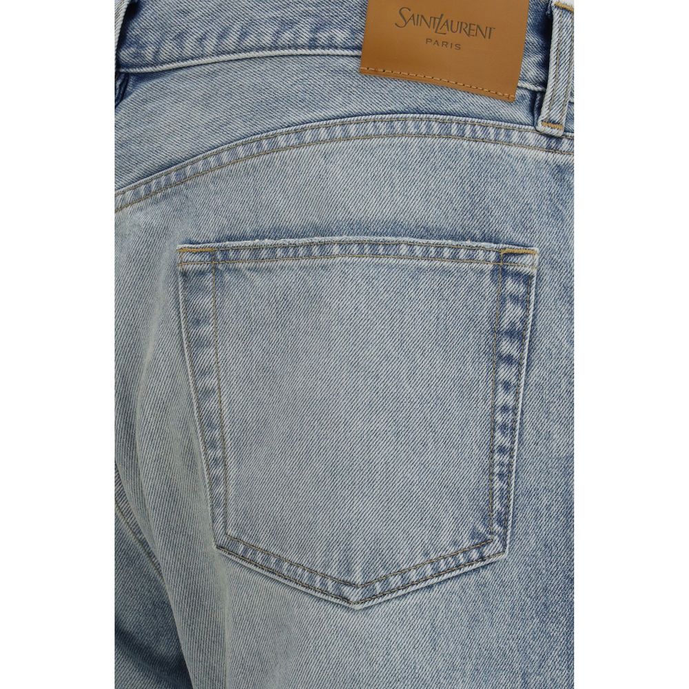 Blue Cotton Straight-Leg Jeans