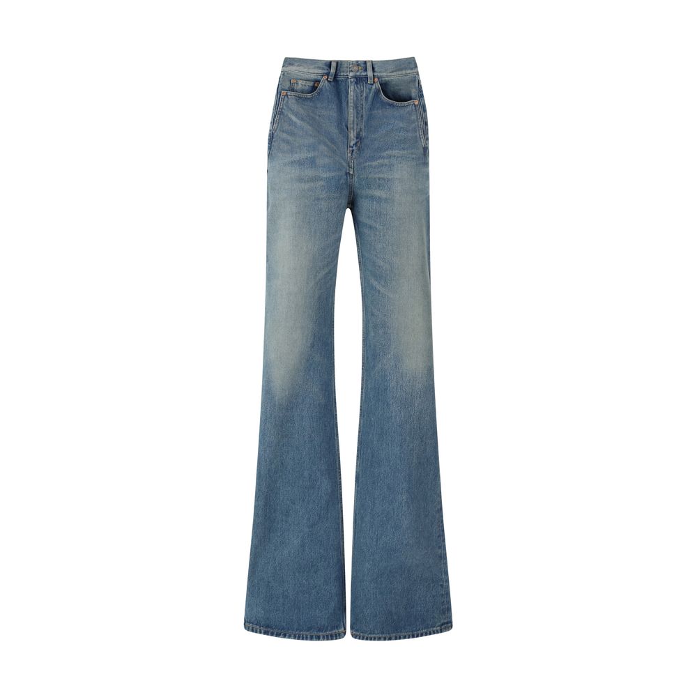 Blue Cotton Flared Jeans