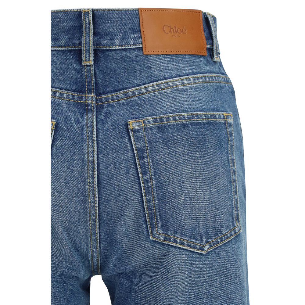 Blue Cotton Flared Jeans