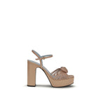 Beige Calf Leather Bos Taurus Platform Sandals