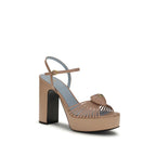 Beige Calf Leather Bos Taurus Platform Sandals