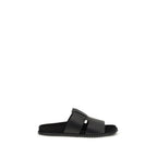 Black Calf Leather Bos Taurus Flat Sandals