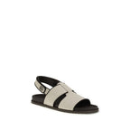 Beige Calf Leather Bos Taurus Flat Sandals