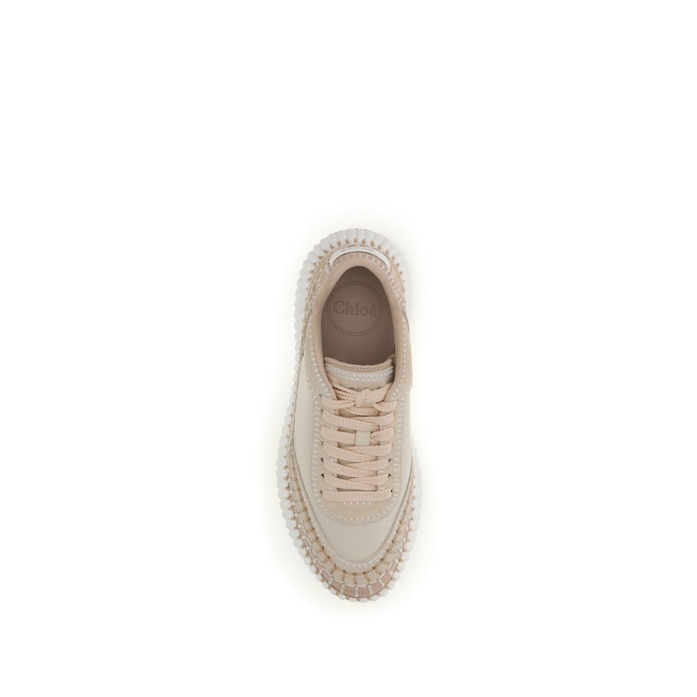 Beige Calf Leather Bos Taurus Platform Sneakers