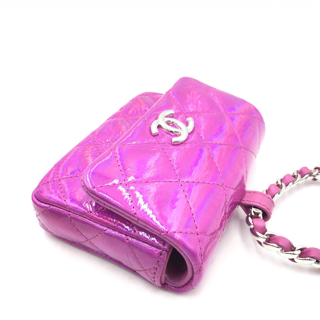 Iridescent Pink Quilted Leather Pouch