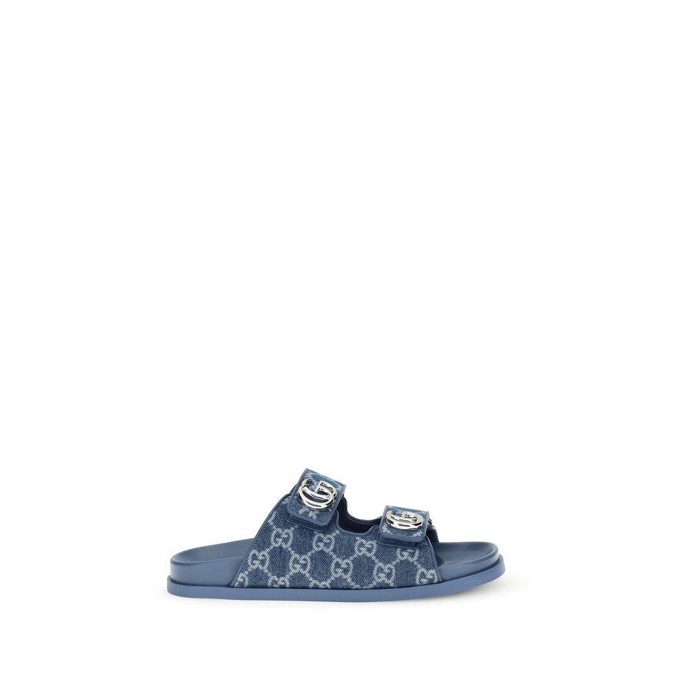 Blue Cotton Flat Sandals