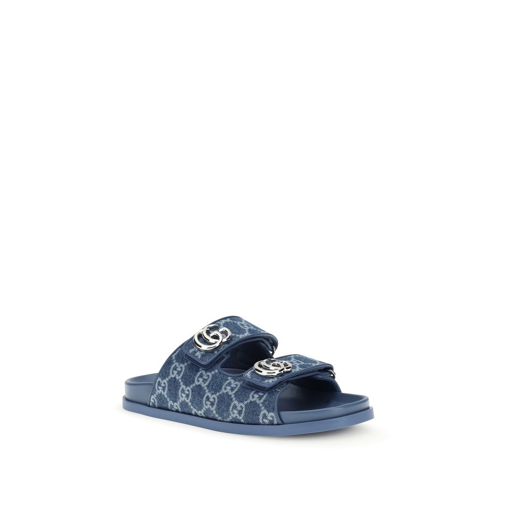Blue Cotton Flat Sandals