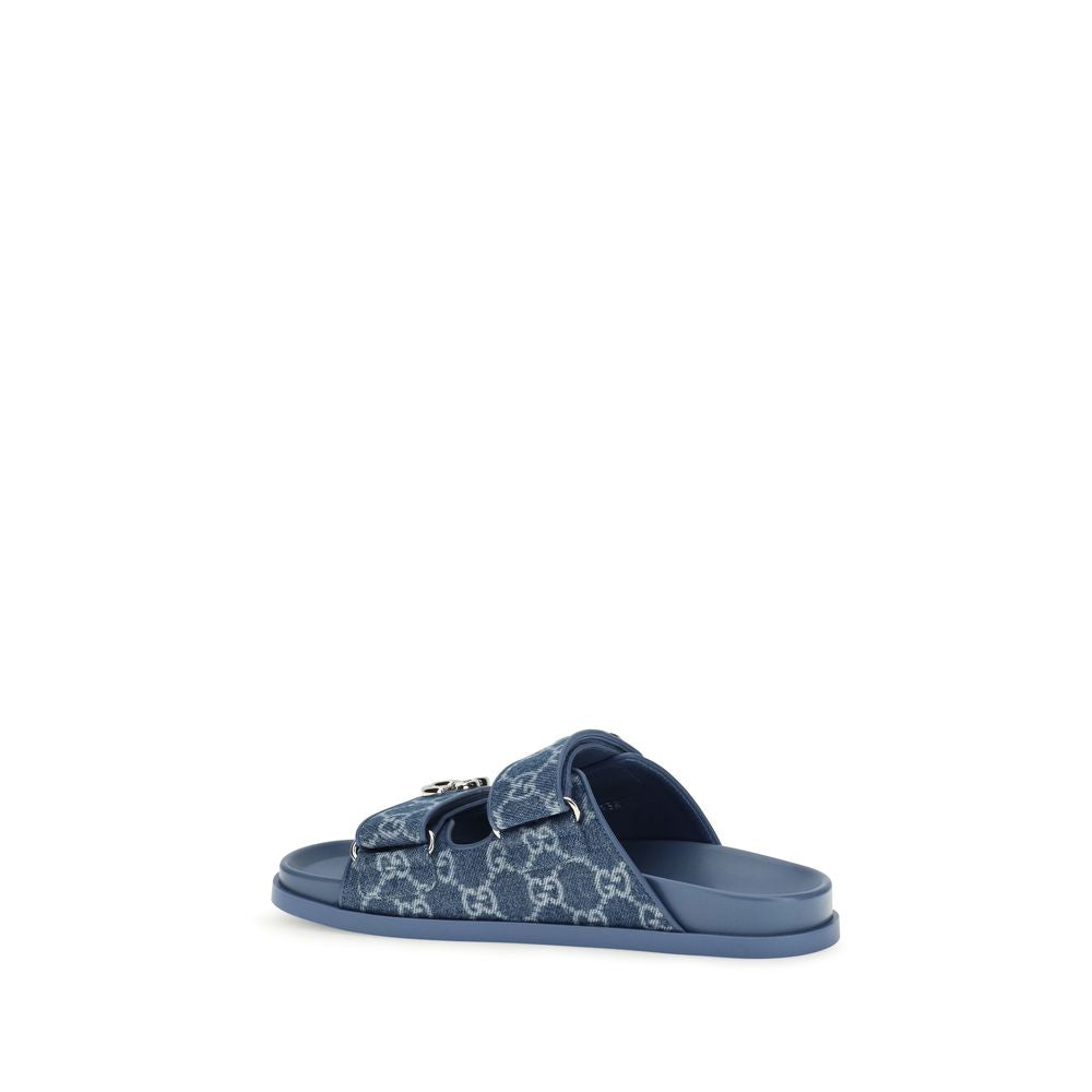 Blue Cotton Flat Sandals