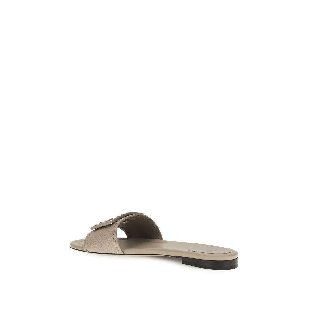 Gray Calf Leather Bos Taurus Flat Sandals