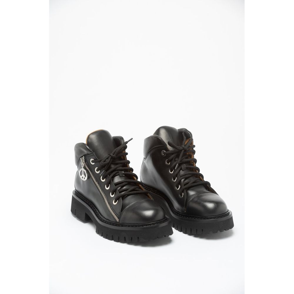 Black Calfskin Lace-Up Boots