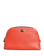 Orange Beige Leather DG Logo Zip Around Hand Purse Wallet