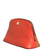 Orange Beige Leather DG Logo Zip Around Hand Purse Wallet