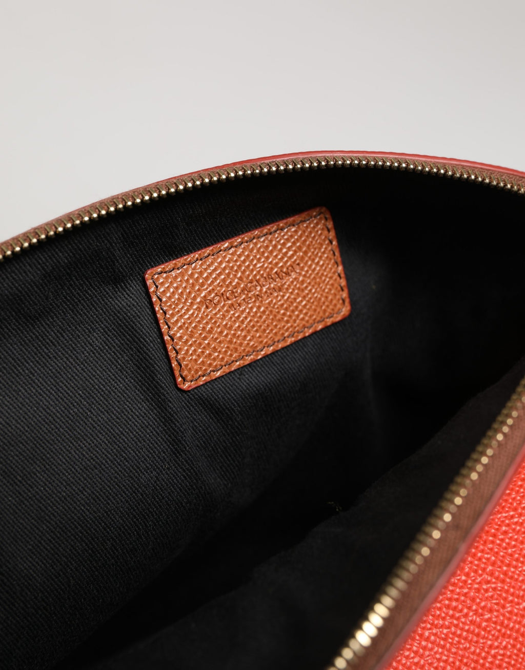 Orange Beige Leather DG Logo Zip Around Hand Purse Wallet