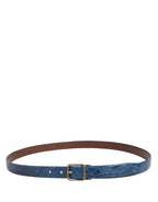 Navy Blue Leather Gold Tone Metal Buckle Belt
